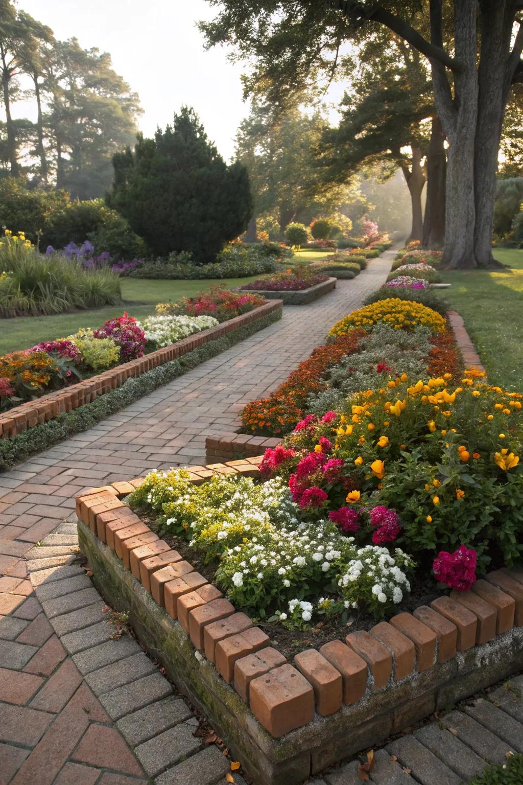 Brick bordering offers a neat look and functional perks for gardens.
