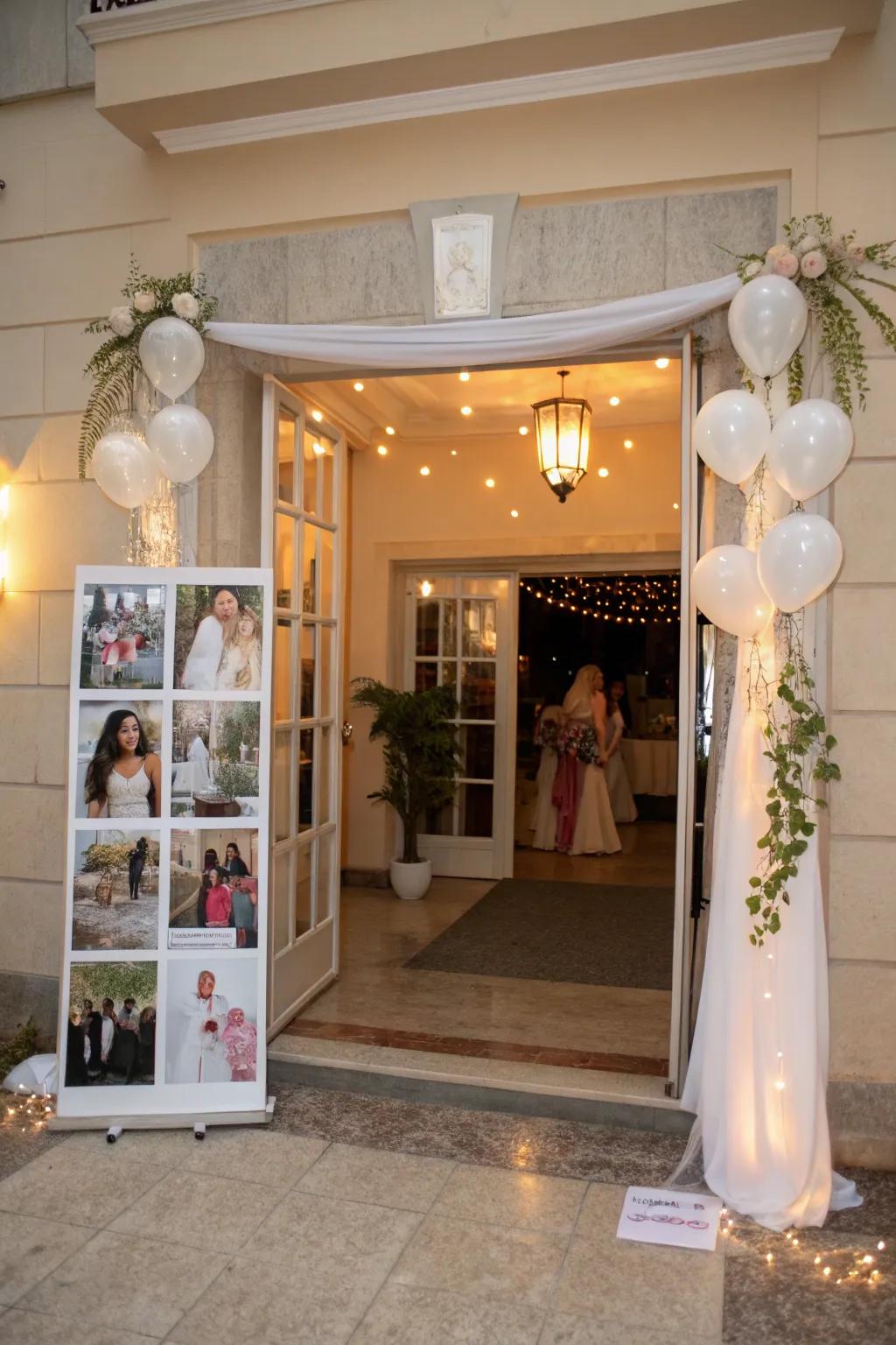 A touching visual compilation imparts the couple's affection narrative with arriving visitors.