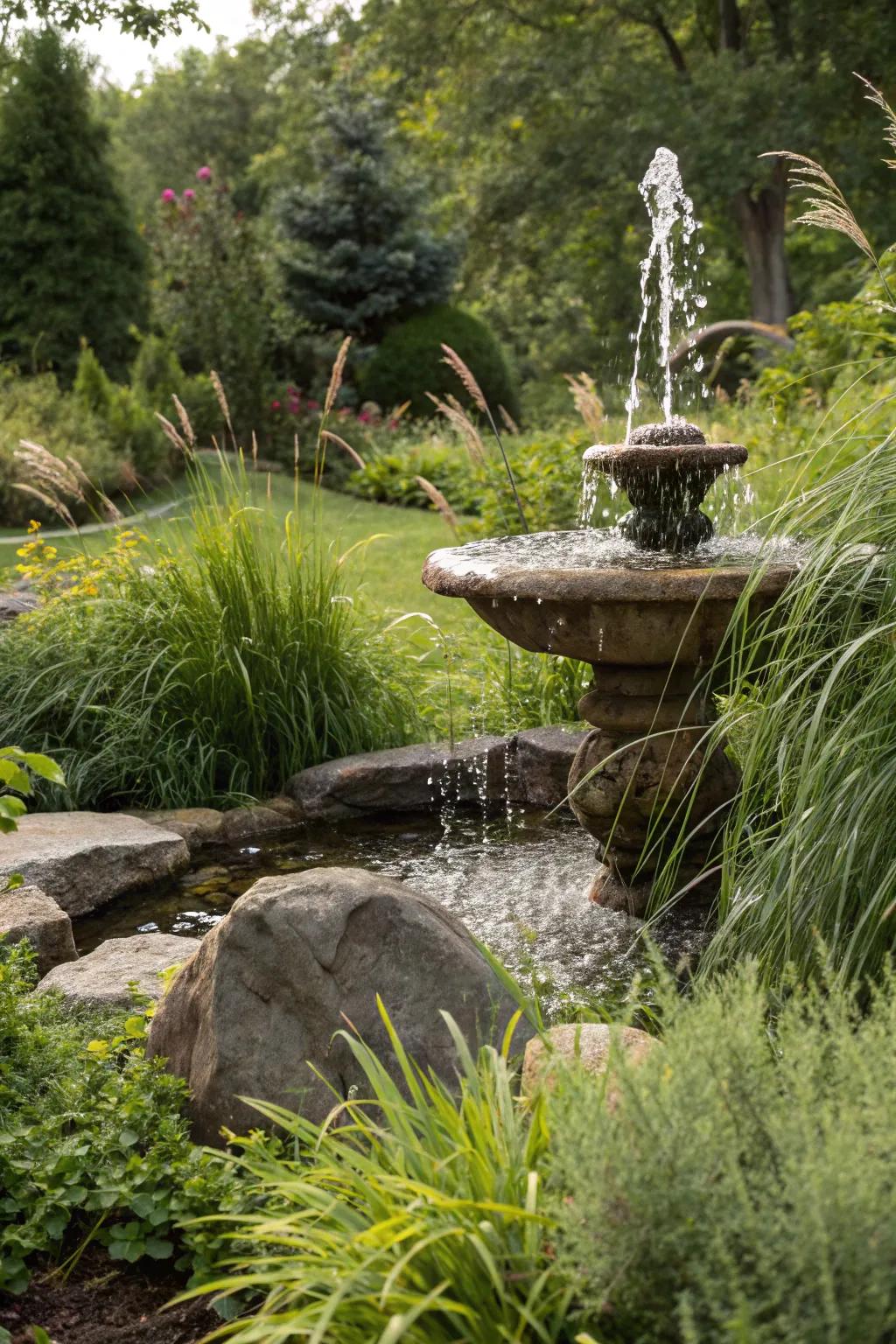 A hidden sanctuary fountain ideal for private relaxation.