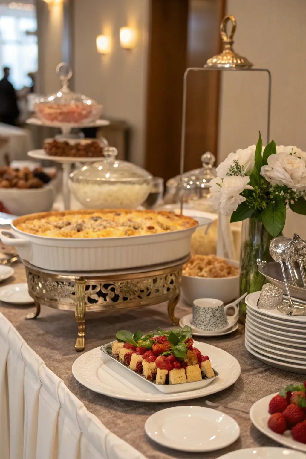 A signature dish can anchor your buffet, becoming its centerpiece.