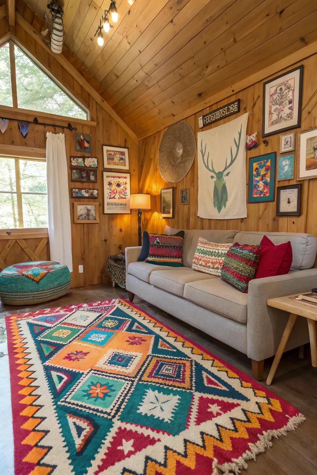 Diverse decor appends uniqueness and warmth to the cabin's interior.