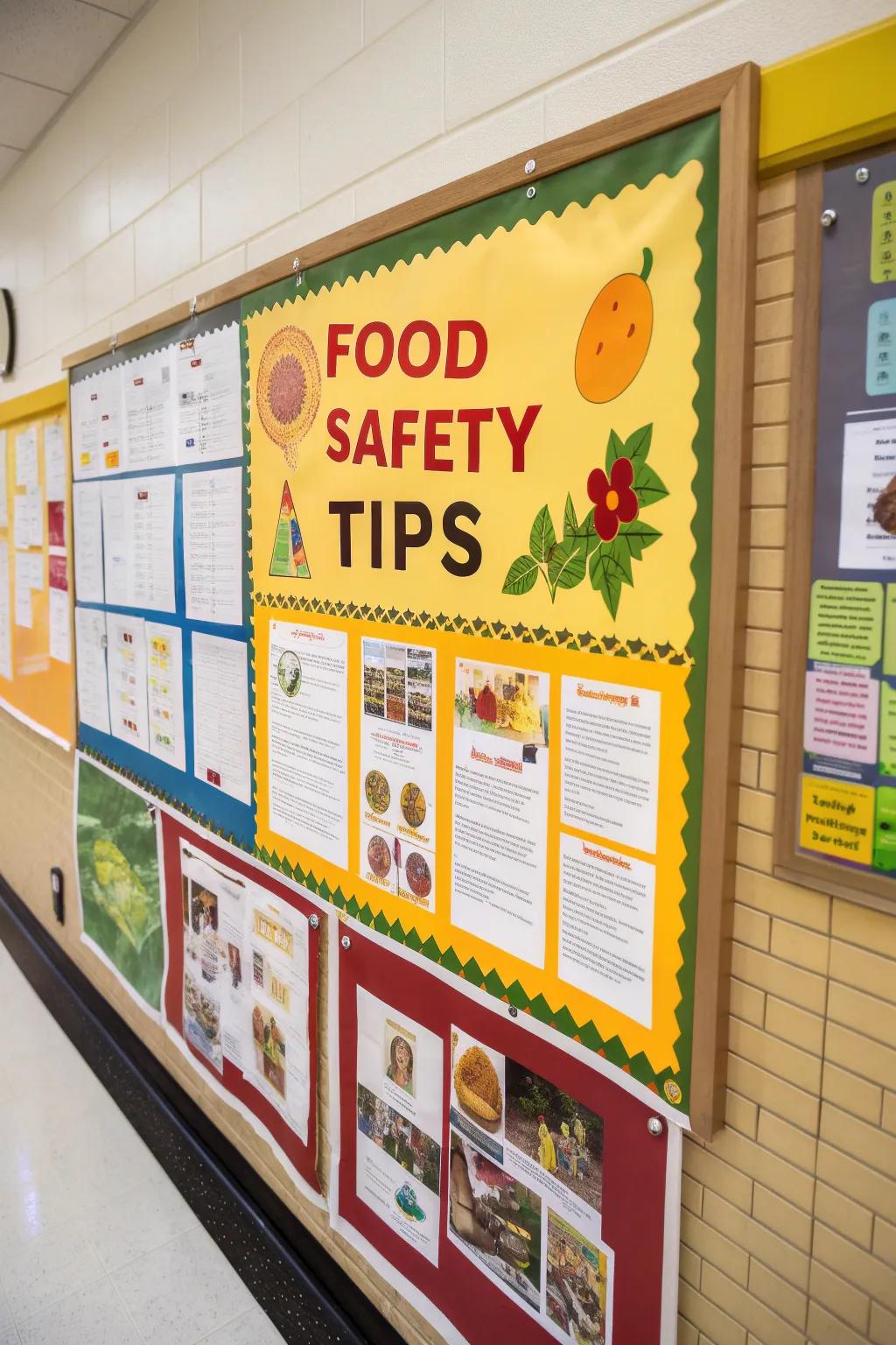 A safety board highlighting essential food safety practices.