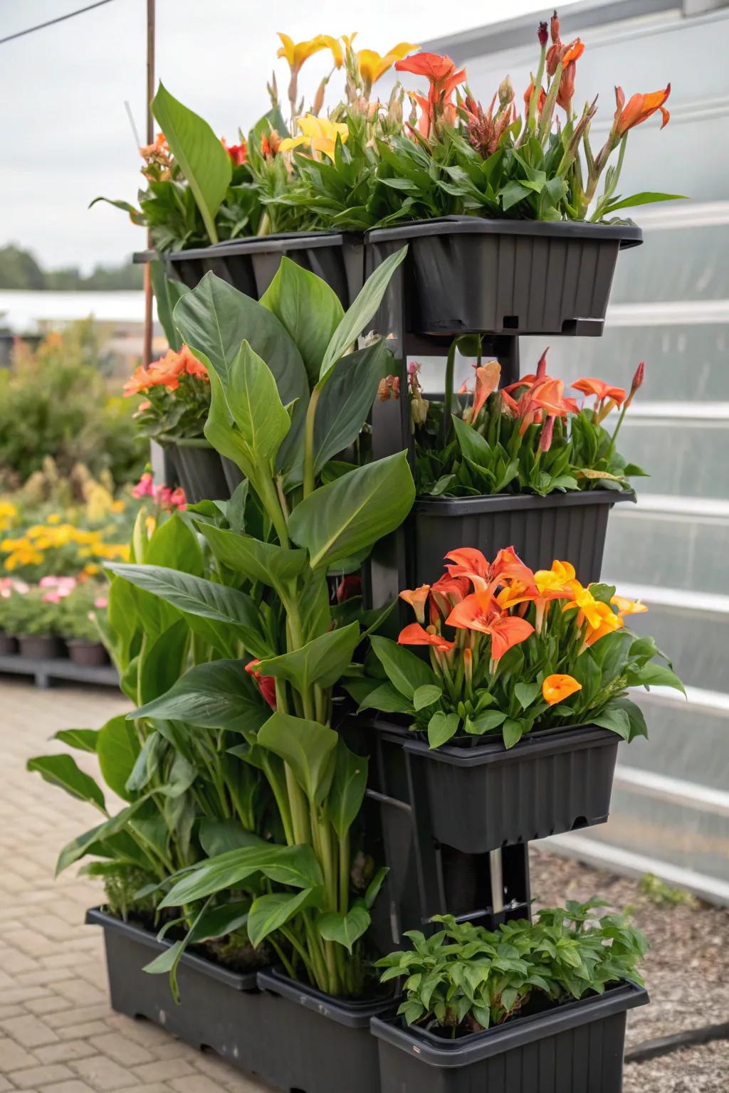 Use canna lilies to add vertical interest.