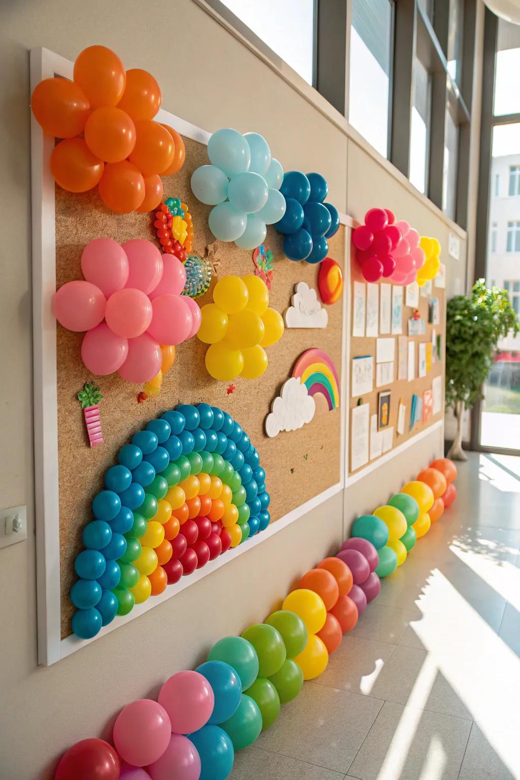 Balloons add a playful and festive dimension to the fair-themed board.