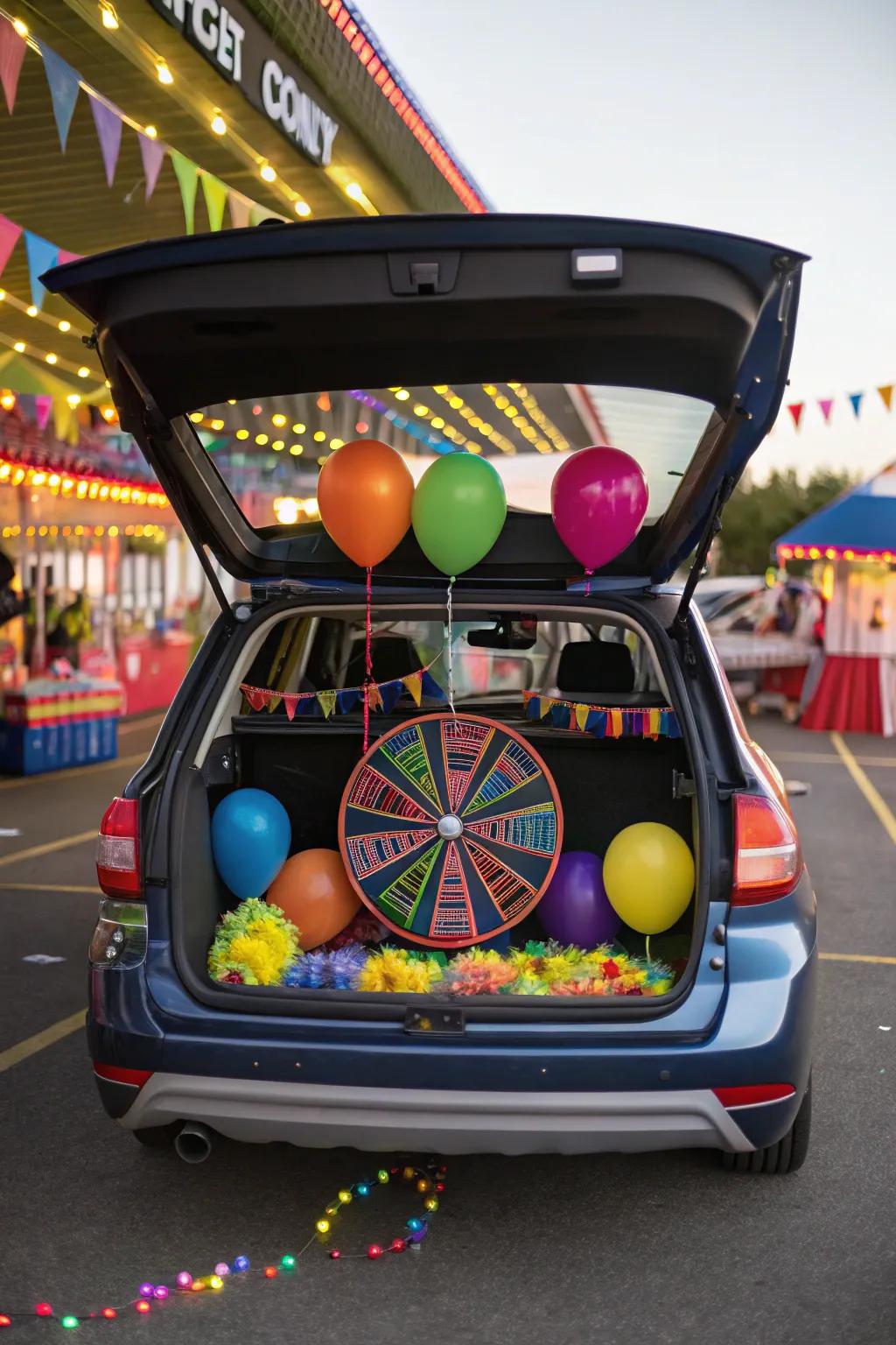 A mesmerizing spinning wheel setup, inviting attendees to test their fortune.