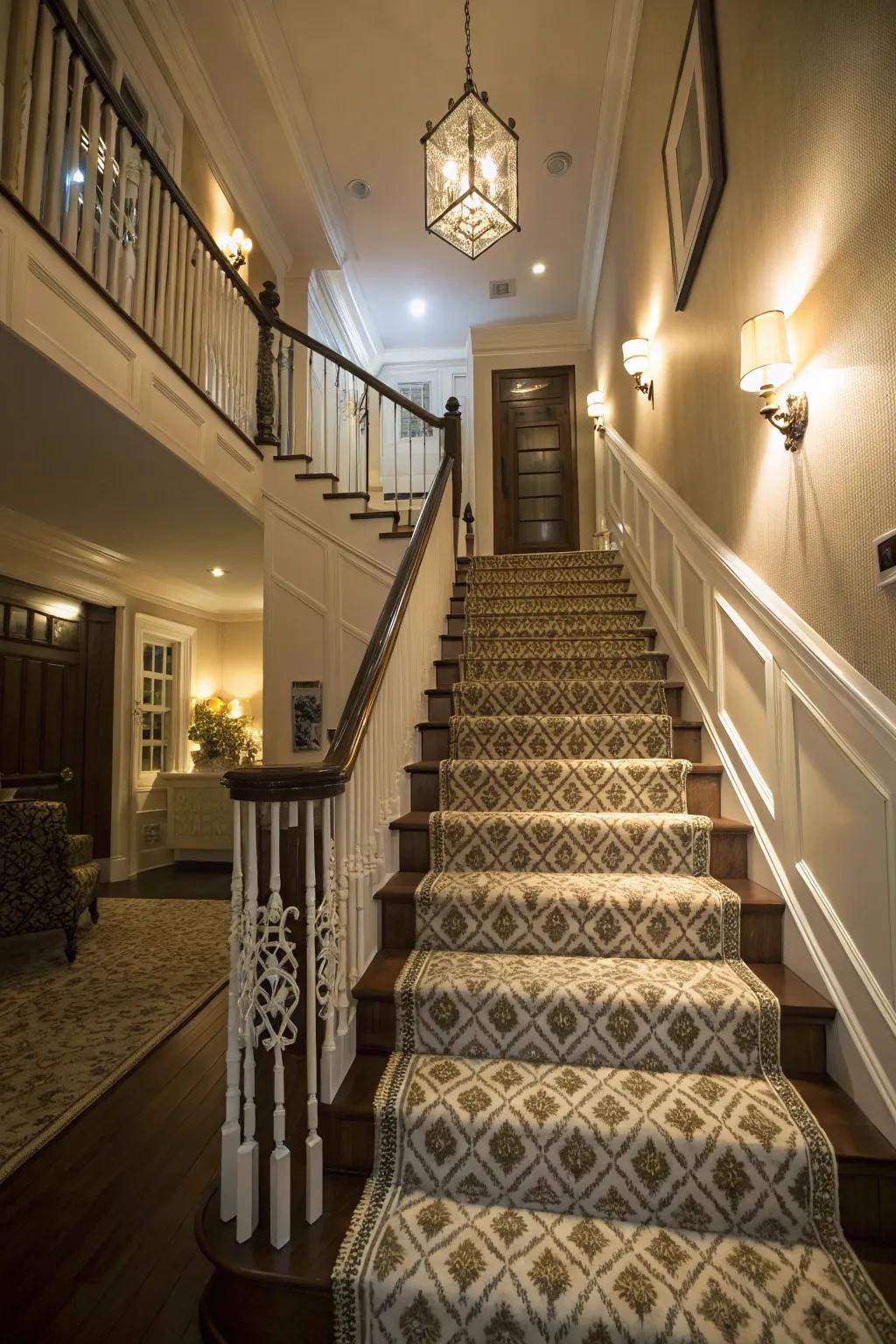 Illumination accentuates carpet textures and shades.