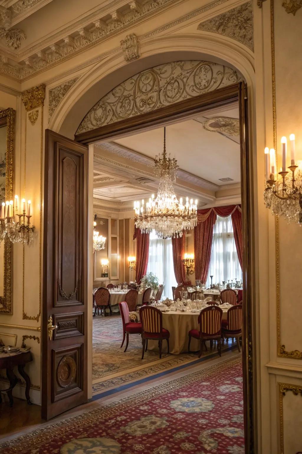 Refined architraves add height and theatricality to entrances.