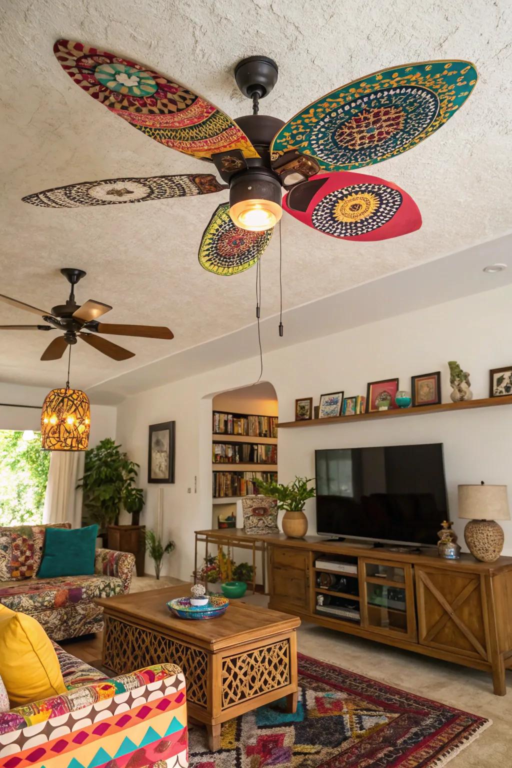 Blend different styles with an eclectic ceiling fan.