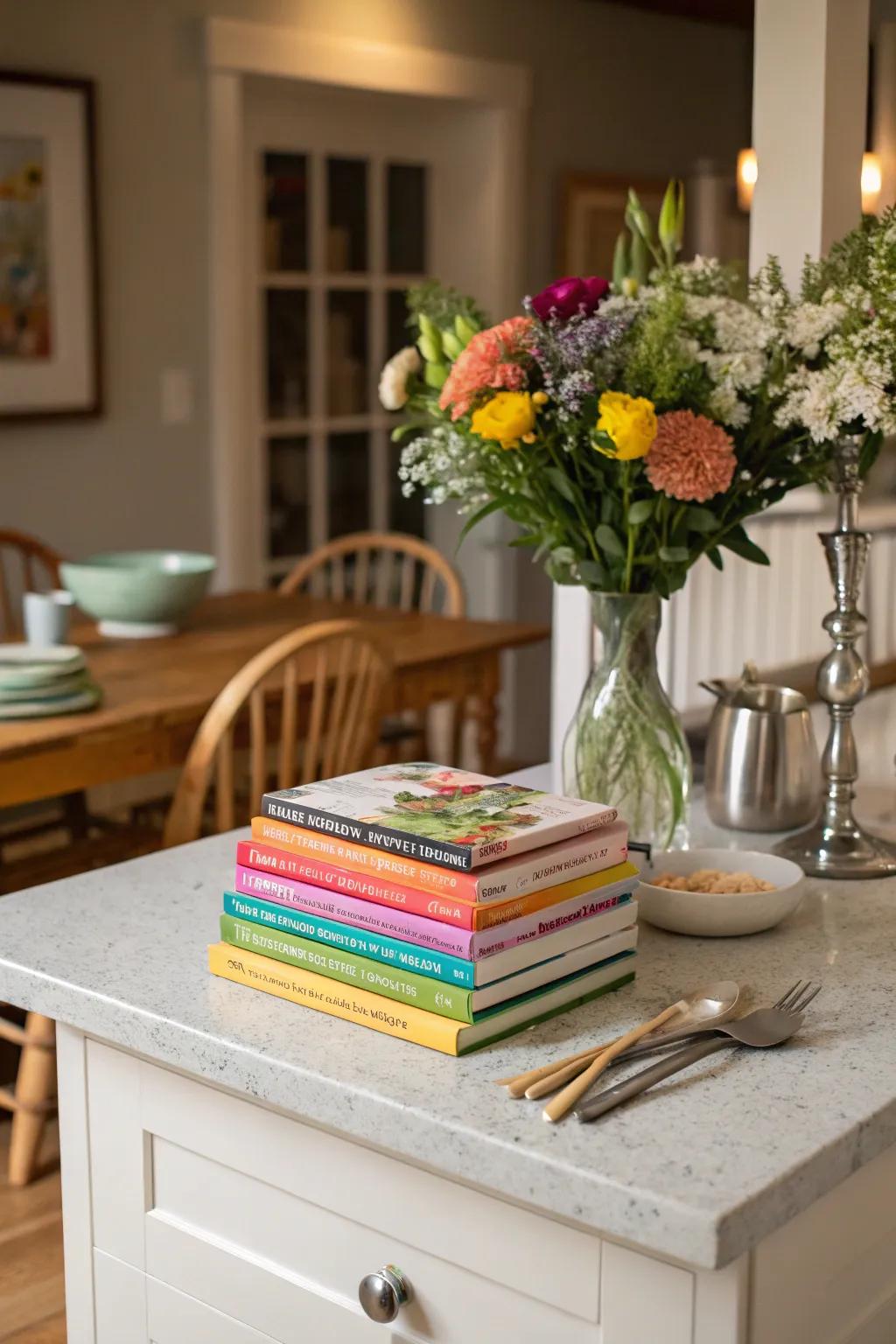 Showcase your cooking hobbies with a stack of cookbooks.