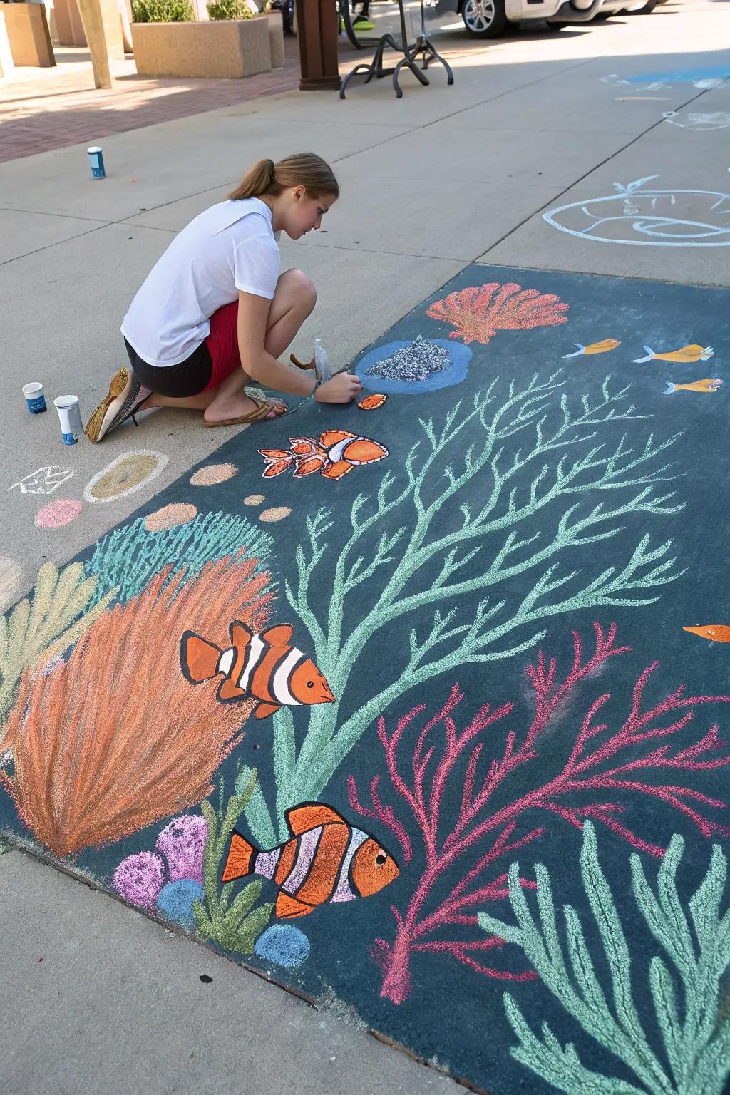 A fantastic chalk rendering of a marine world.