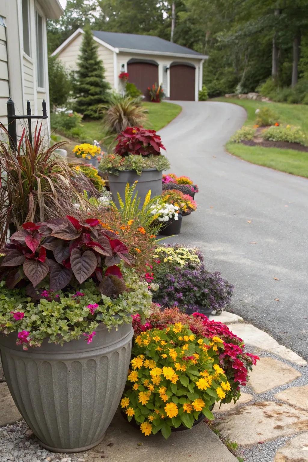 A mini garden oasis injects color and vibrancy into your driveway.