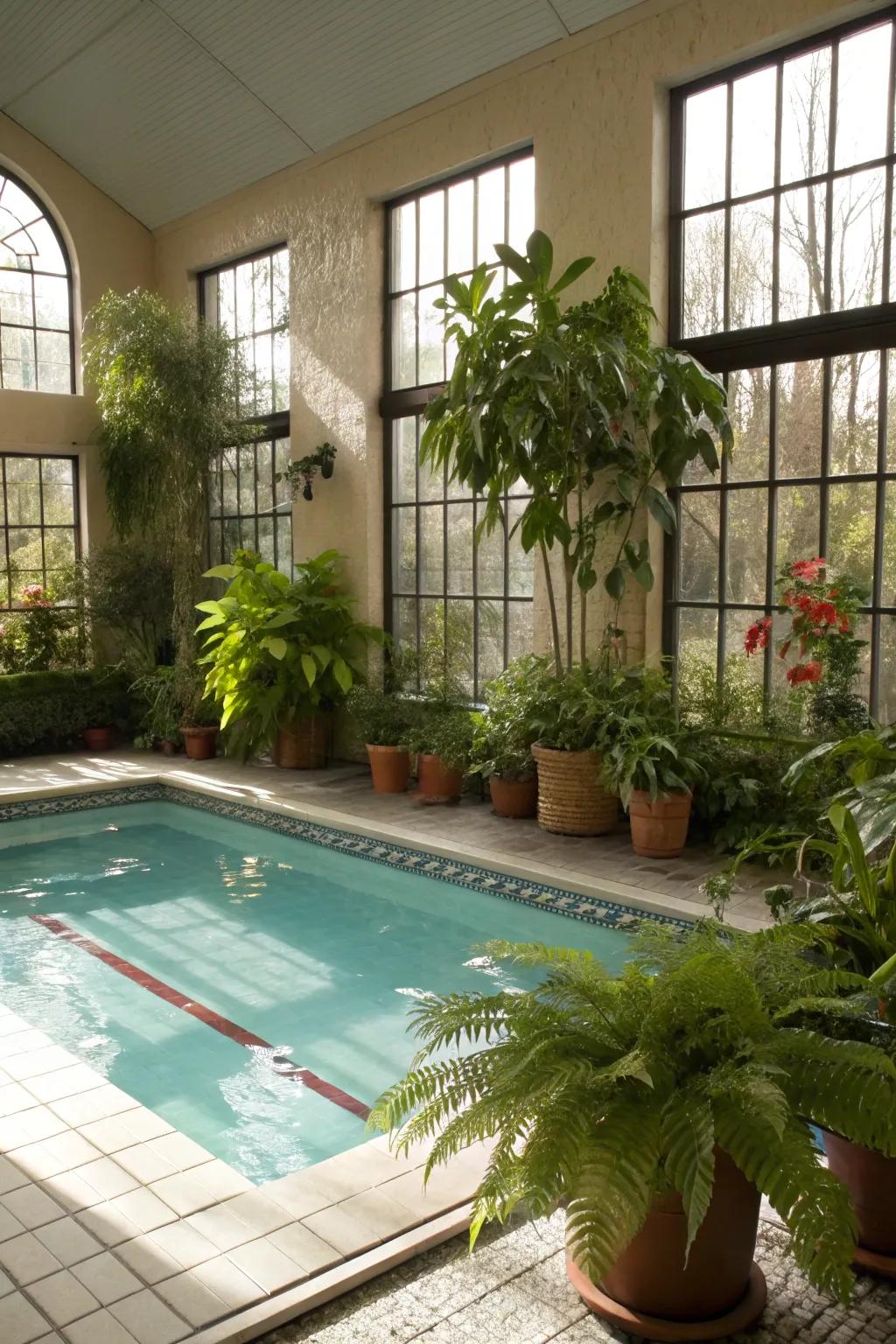 Plants give life to your interior pool environment.