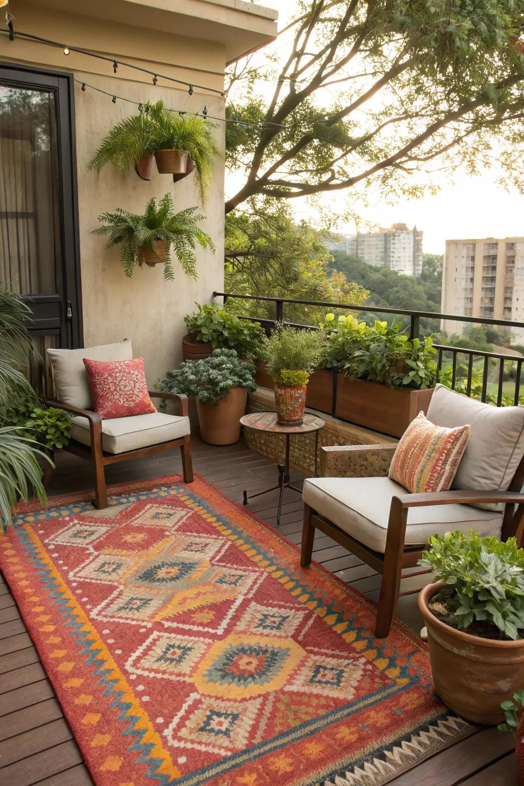 Outdoor carpets adding coziness and color to your patio.