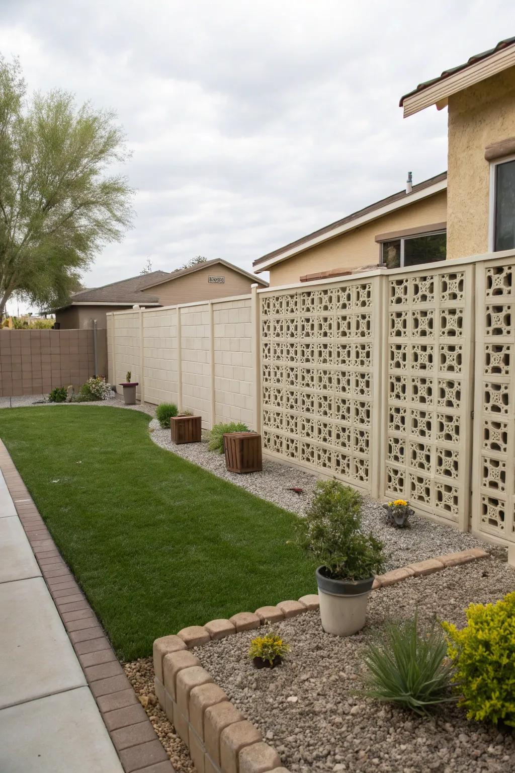 Patterned block walls offer privacy with a creative twist.