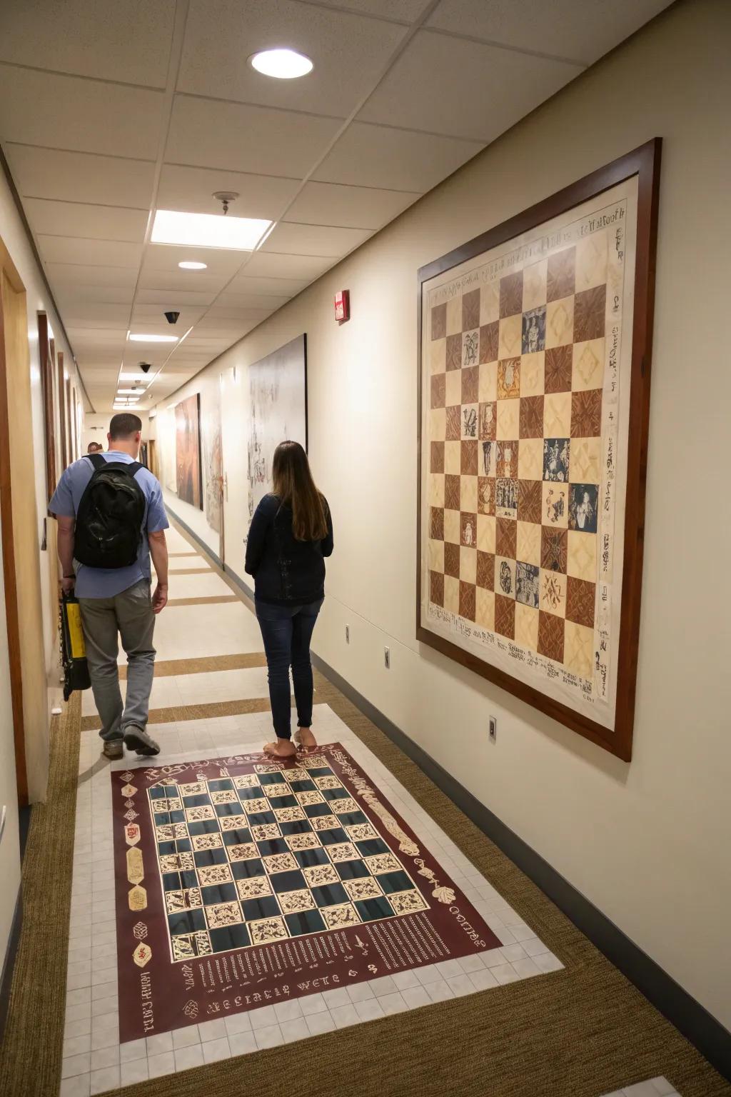 A wall chessboard is simultaneously spirited and sophisticated.