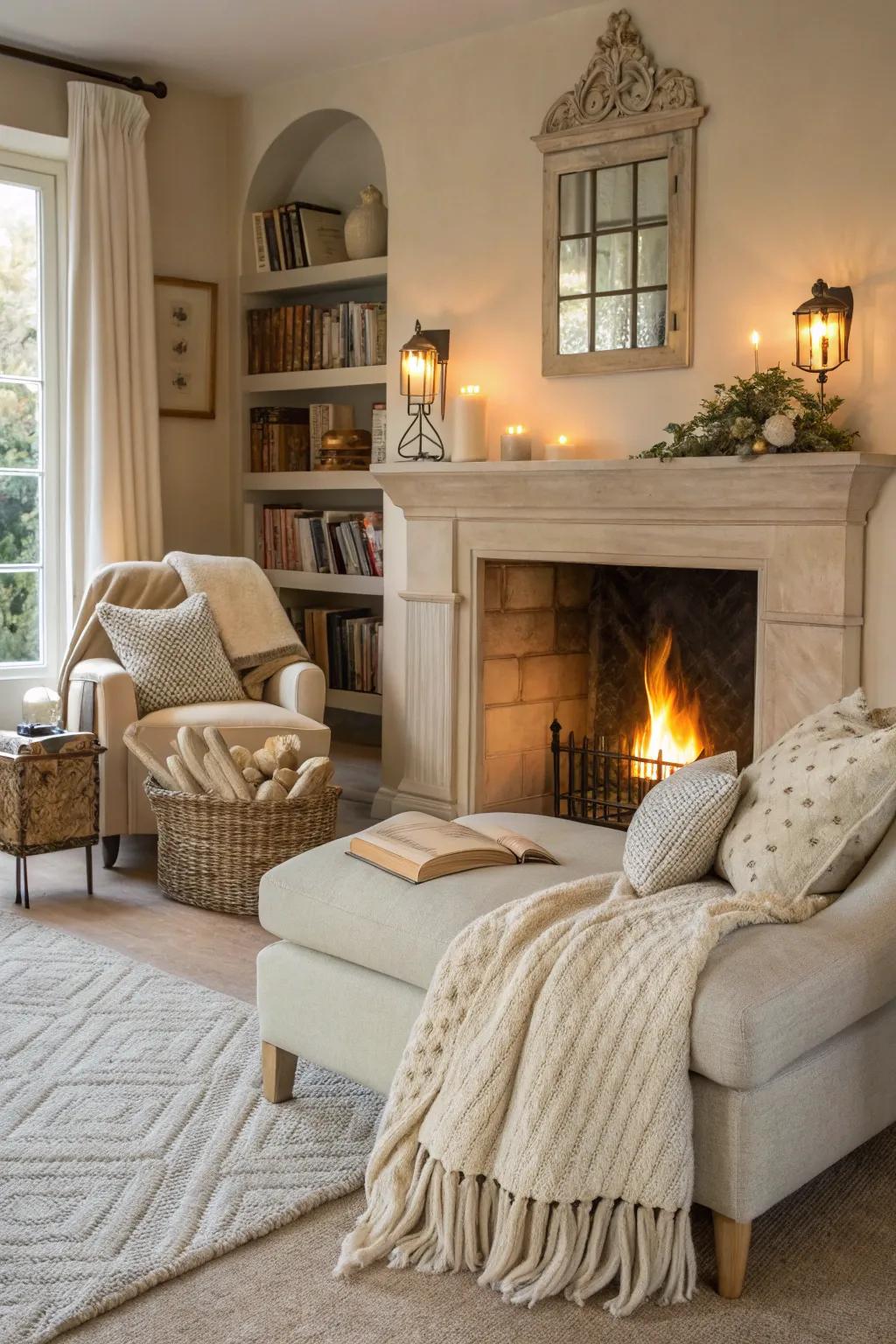 Gentle sand evokes a tranquil and inviting atmosphere in this living area.