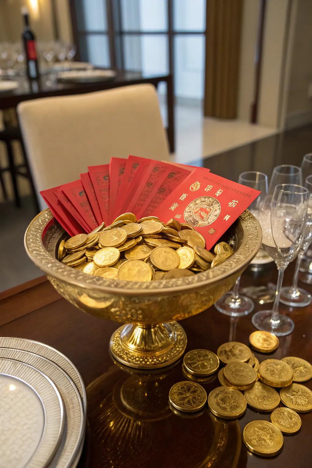 Gilded discs symbolize wealth and constitute a versatile ornamentation piece.