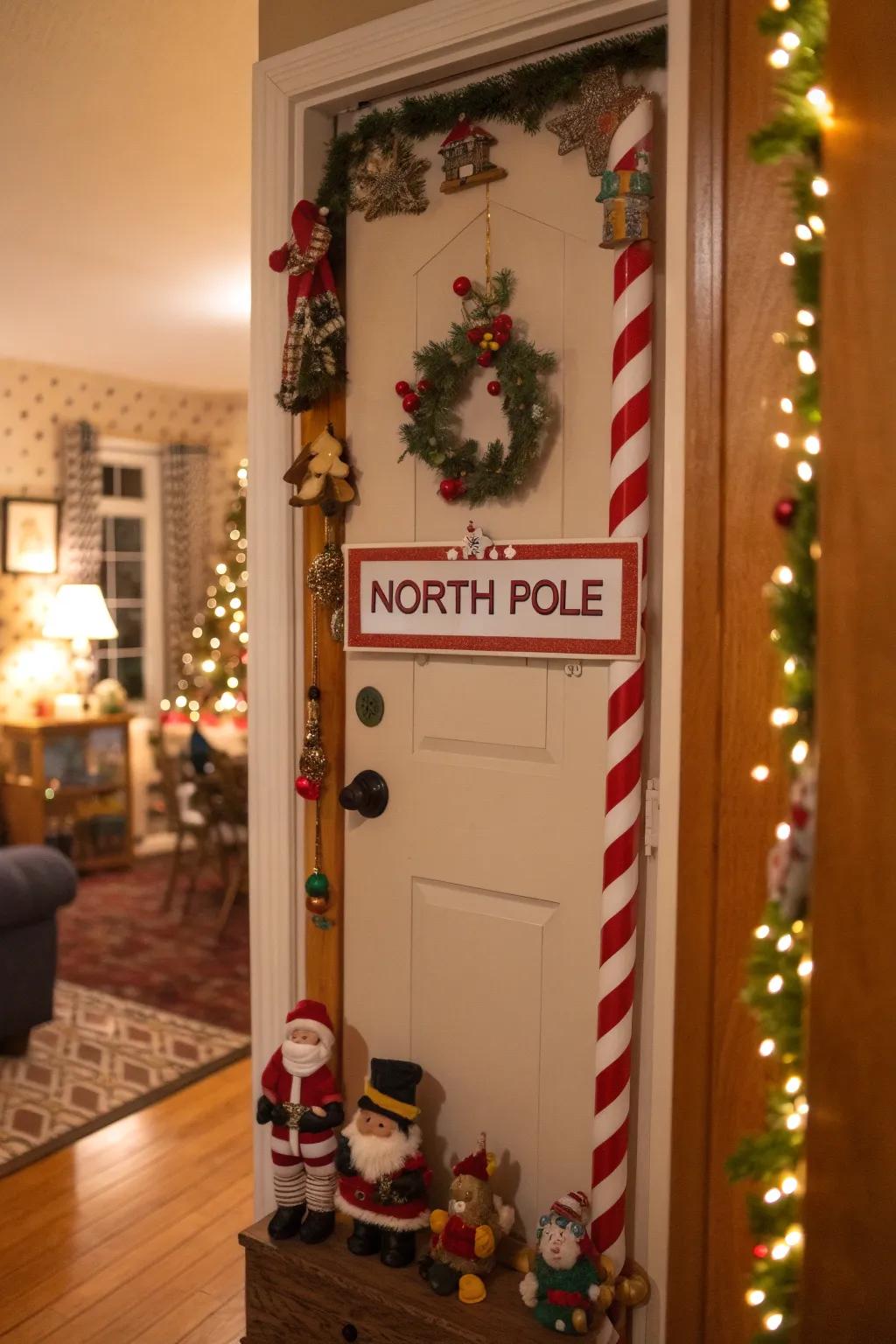 Santa's workshop motif transforms this entrance right into a joyful journey.