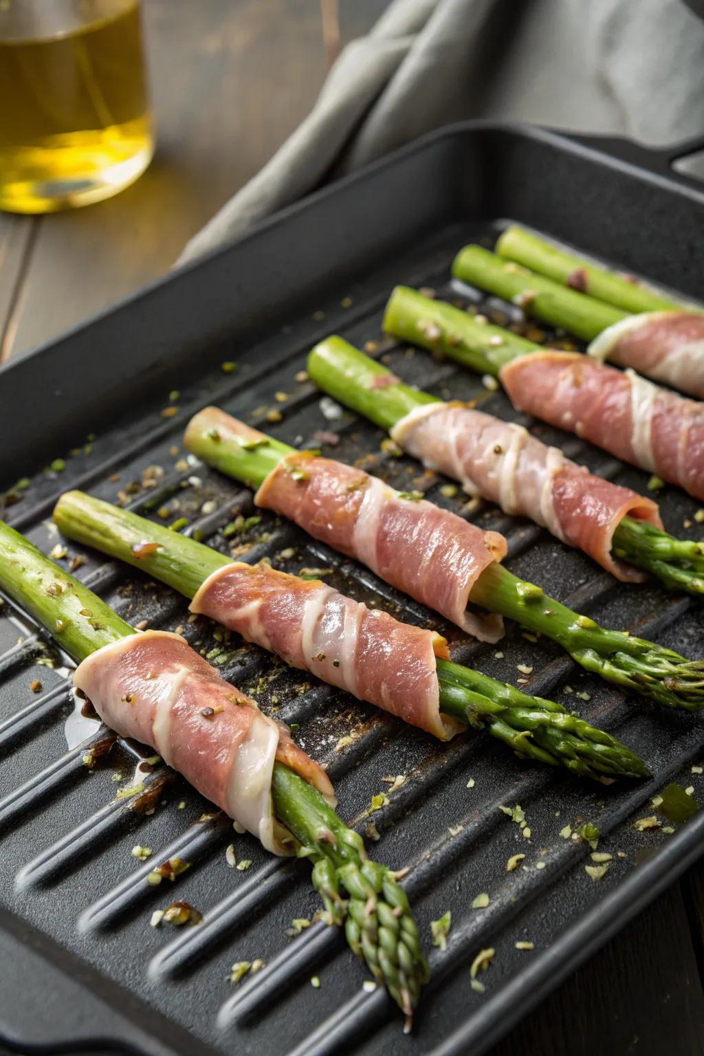 Prosciutto-wrapped asparagus offers a savory and elegant bite.