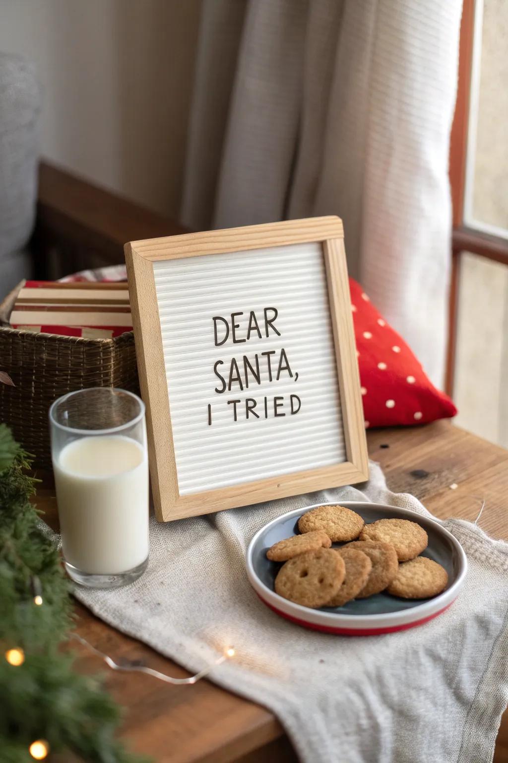 A spirited message board communication for Santa, complemented by biscuits and liquid refreshment.