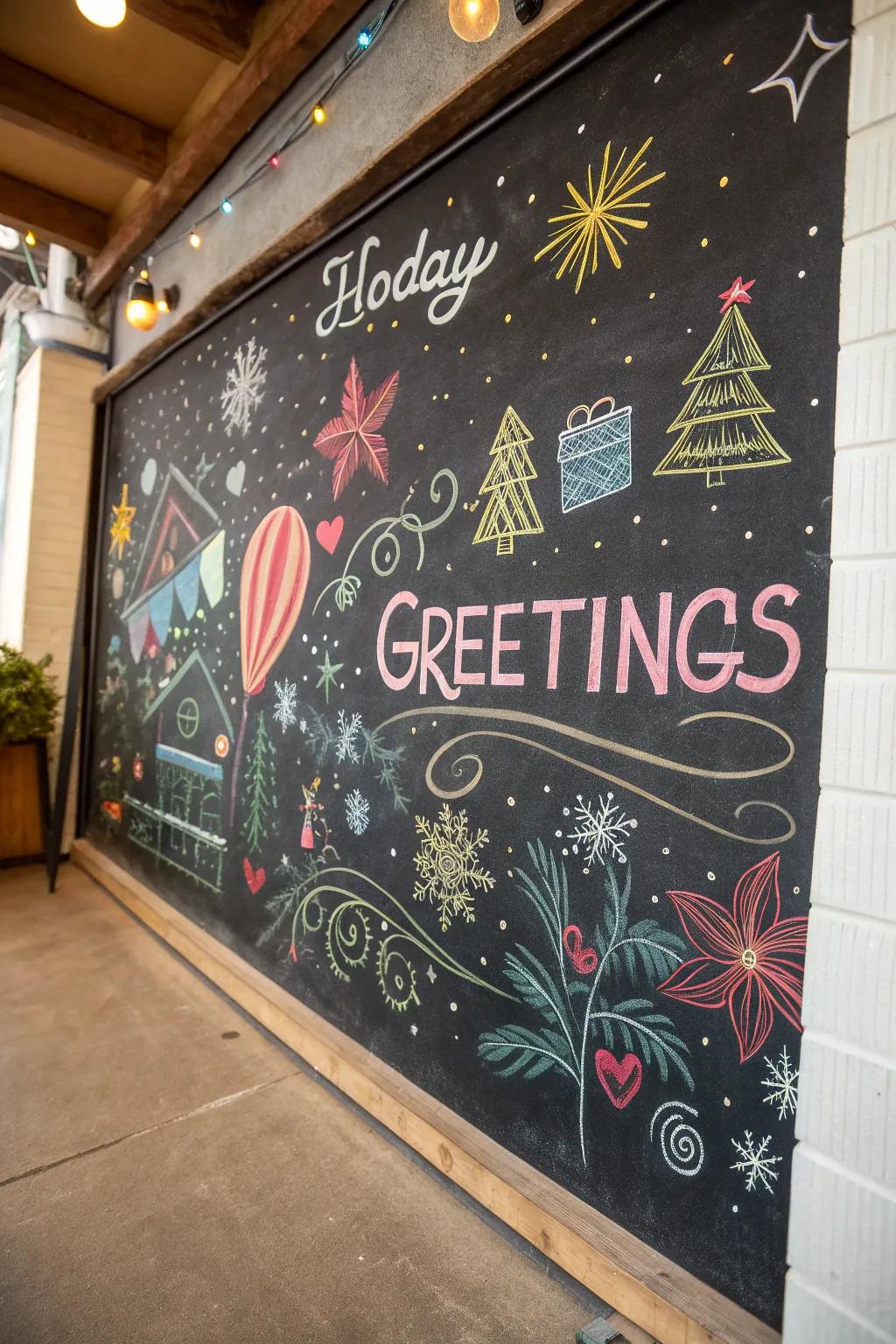 A slate wall evolves into a canvas for holiday creativity.