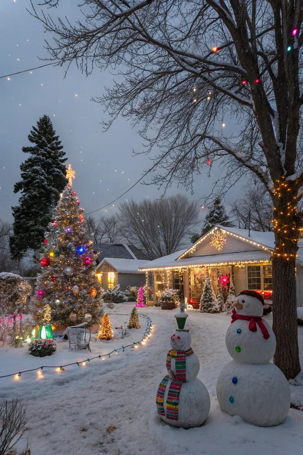 A yard transformed into a magical winter wonderland.