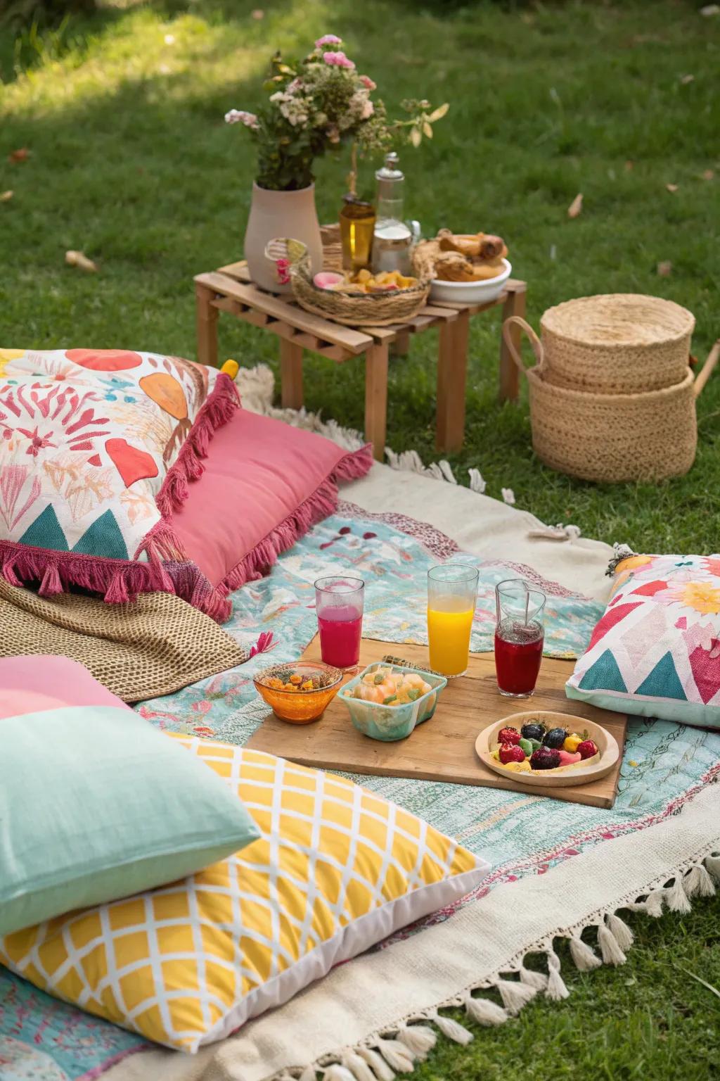 A snug picnic layout invites attendees to unwind and enjoy.