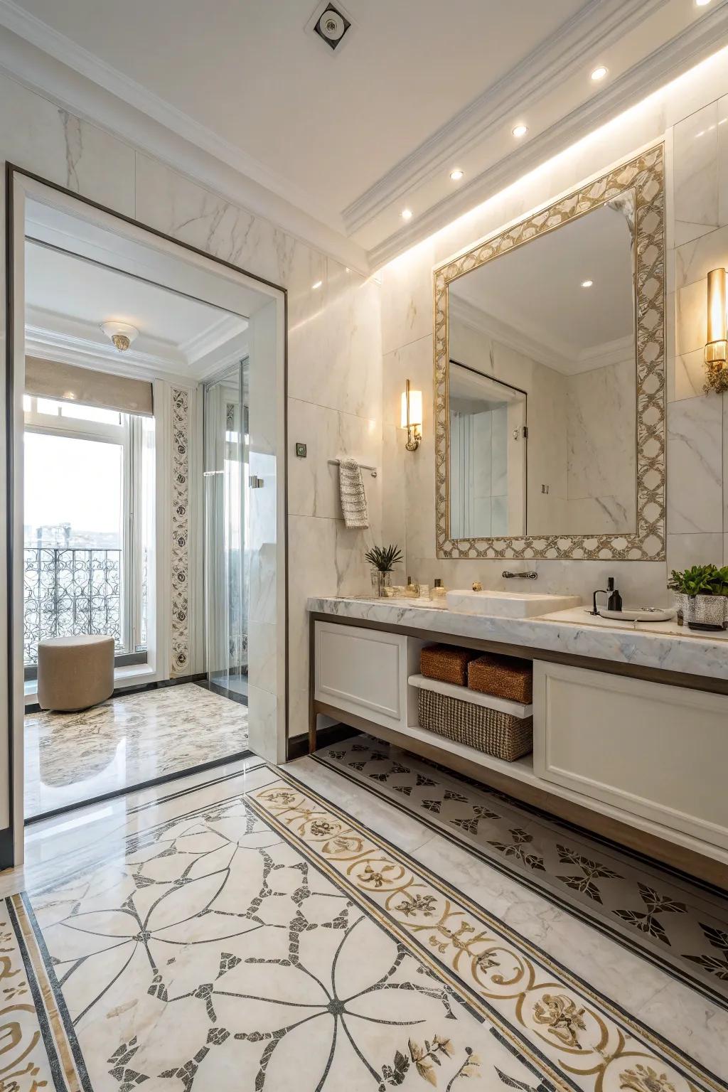 Stylish marble flooring introduces a posh experience.