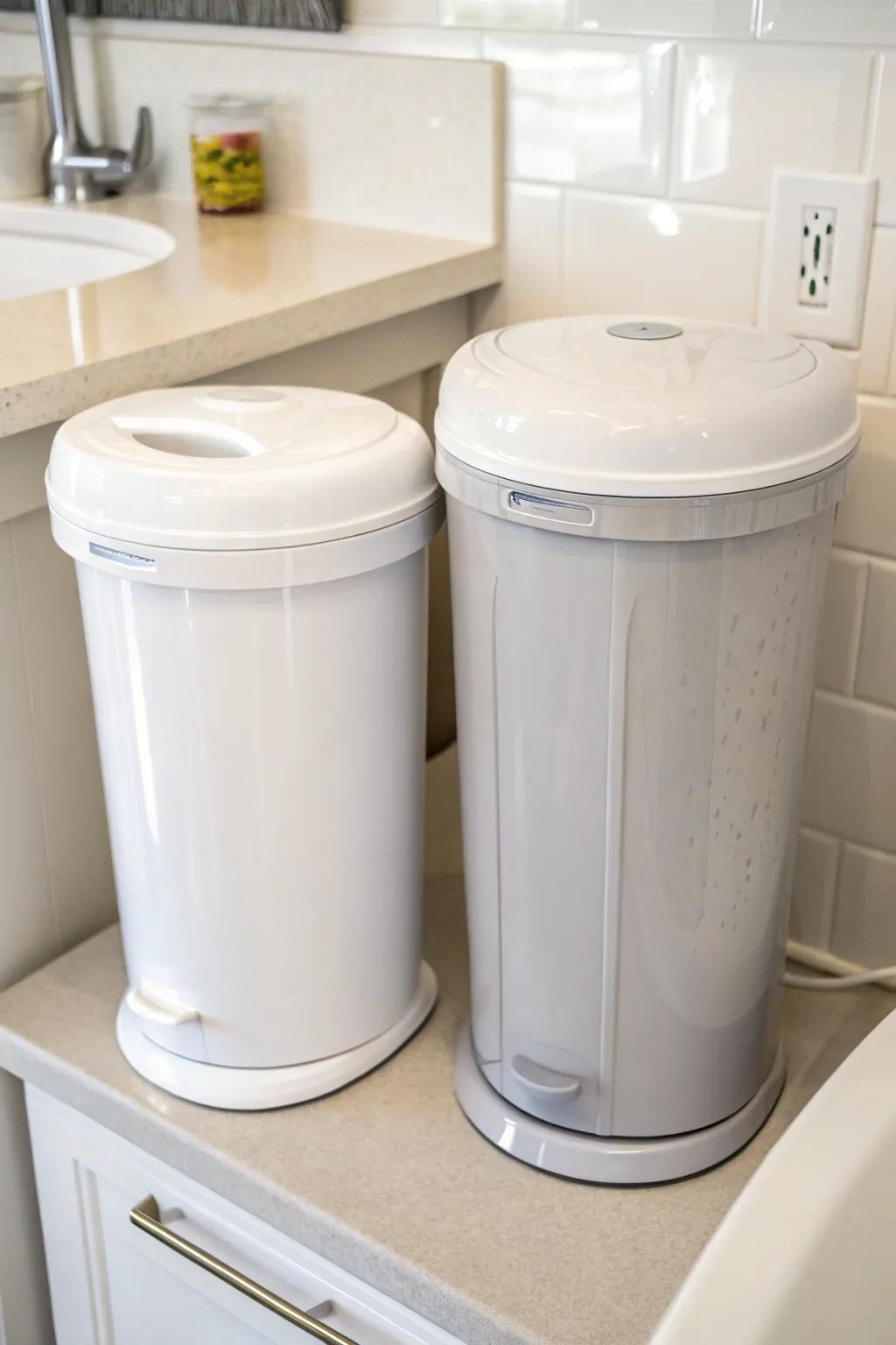 Combining soaked and unmoistened containers delivers a flexible solution for handling diverse nappy components.