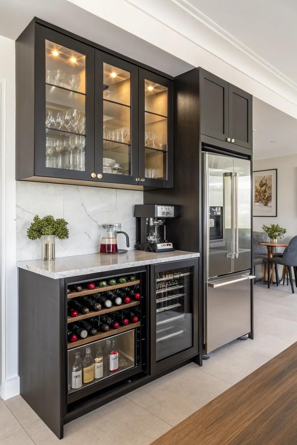 A multi-functional cabinet that works for both coffee and wine.