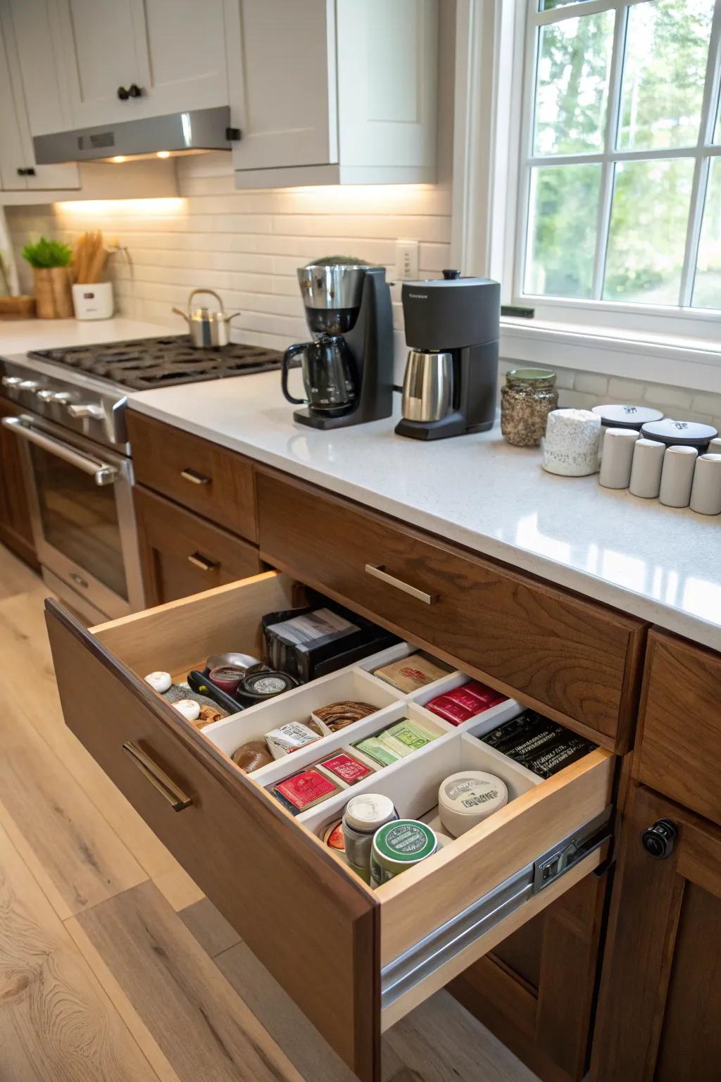 A concealed drawer design maintains a pristine kitchen aesthetic.