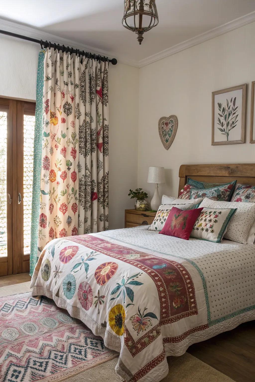 An array of patterns and motifs injects personality into this bedroom.