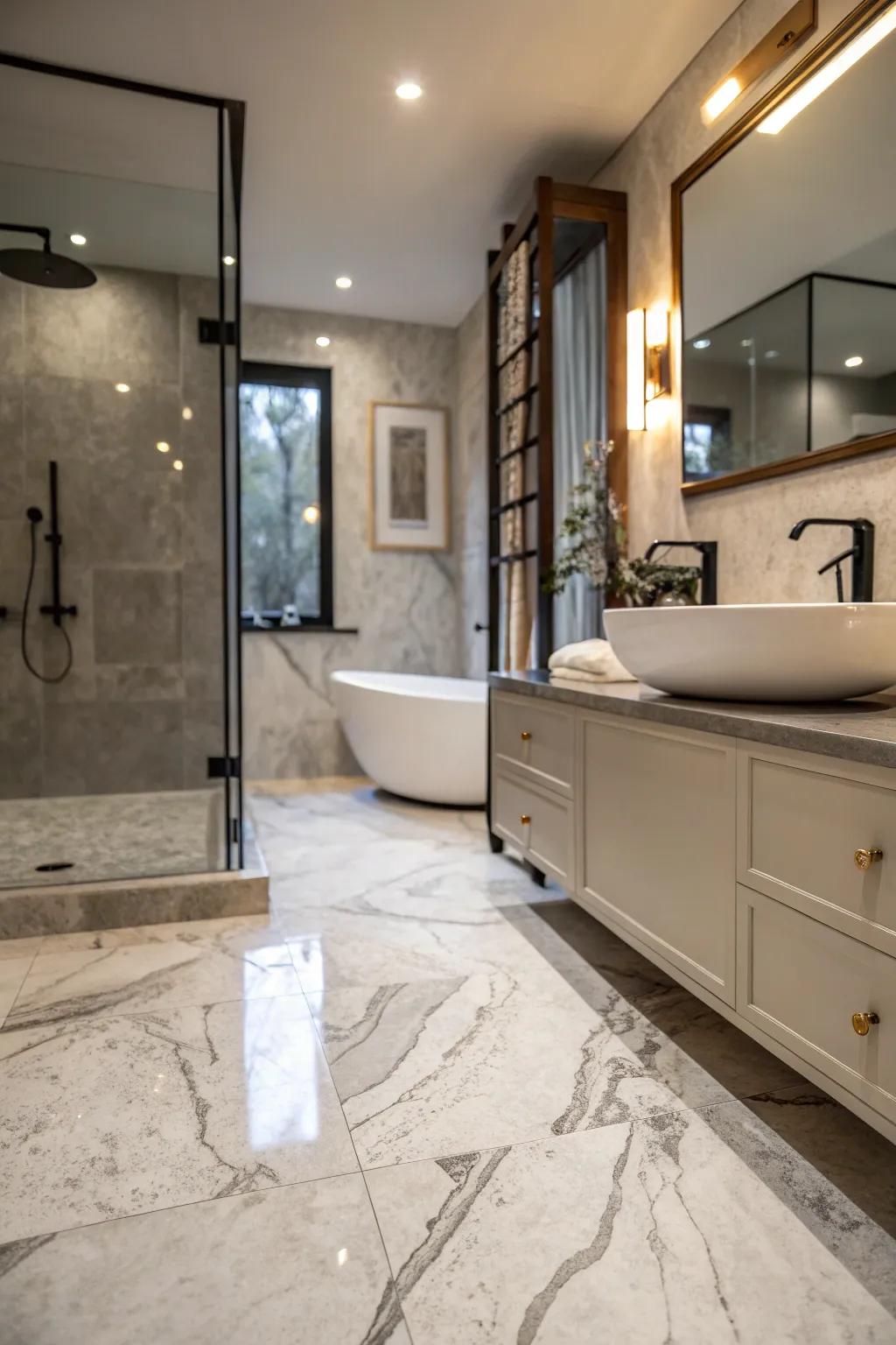 Marble-look concrete floors provide luxury without the high cost of marble.
