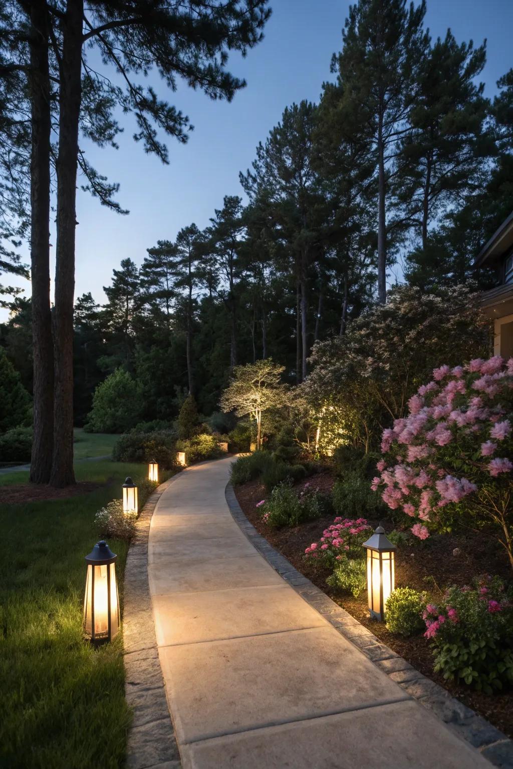 Craft an enchanting nighttime walkway with elegant lighting.
