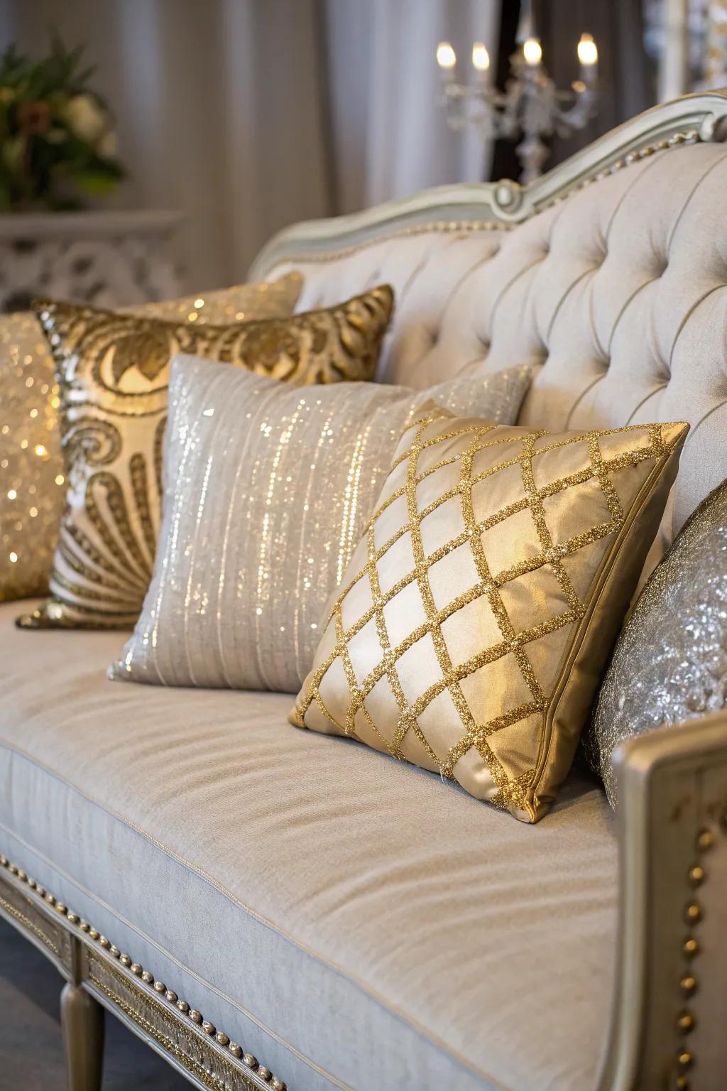 Lavish pillows contribute an element of elegance to the space.