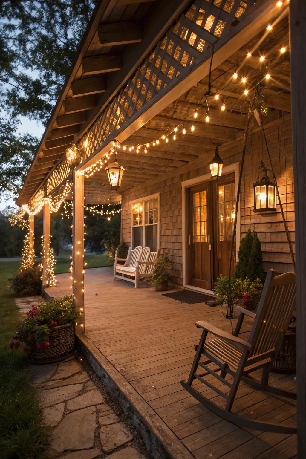 Ambient light sets a cozy atmosphere for evenings on the porch.