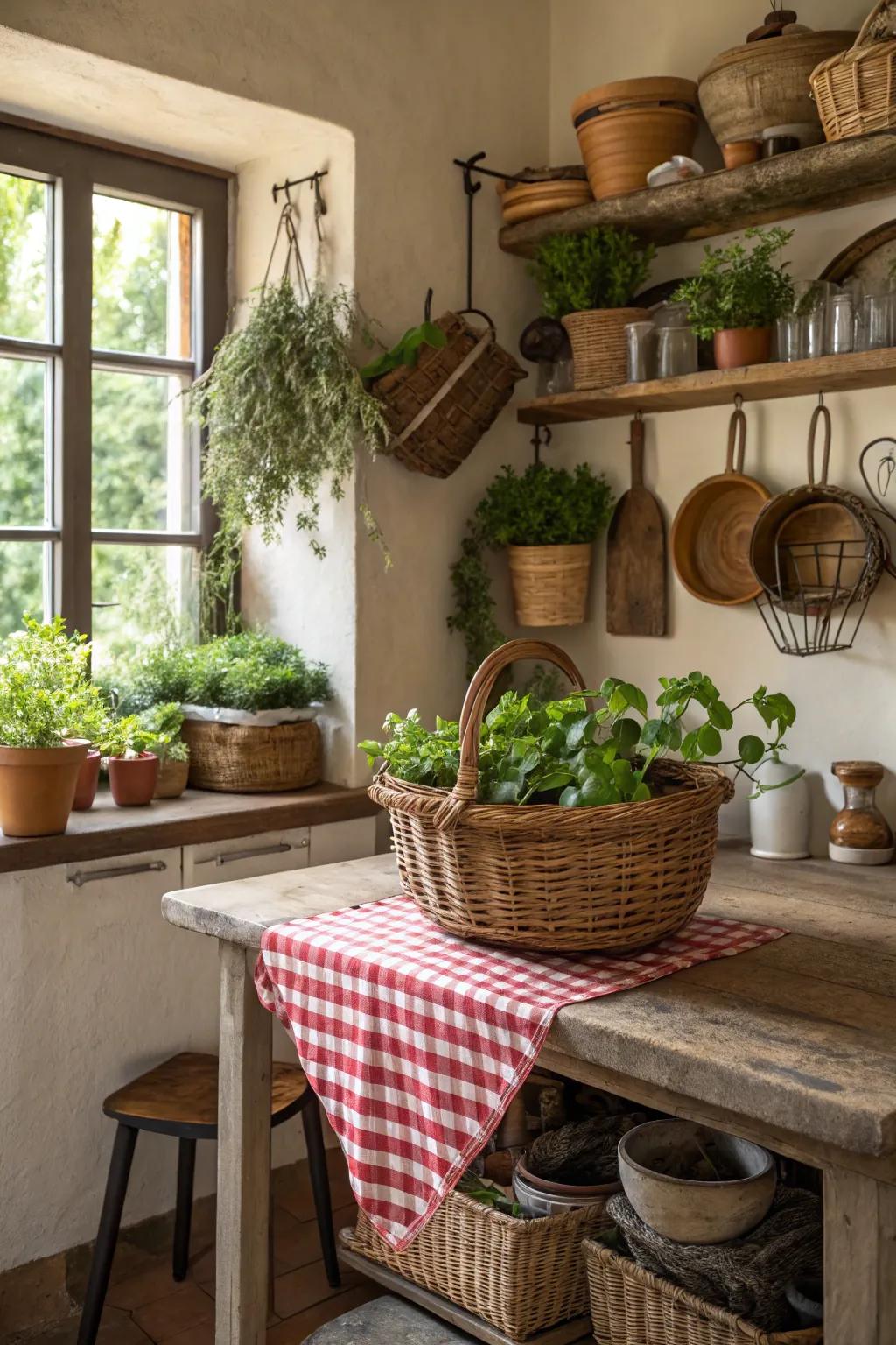 Rustic accents bring texture and comfort to your cooking area.