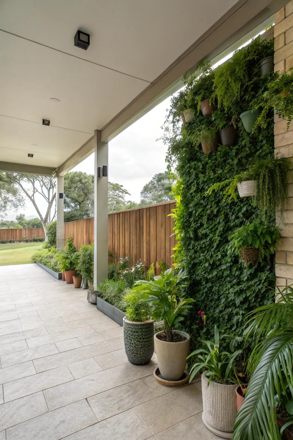 Merge plant life for an organic patio atmosphere.