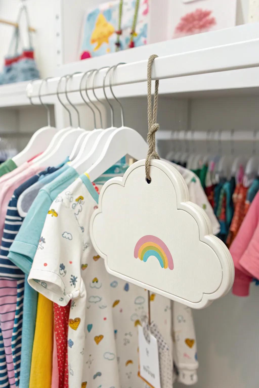 A cloud-shaped tag for a children’s clothing line, adding a playful touch.