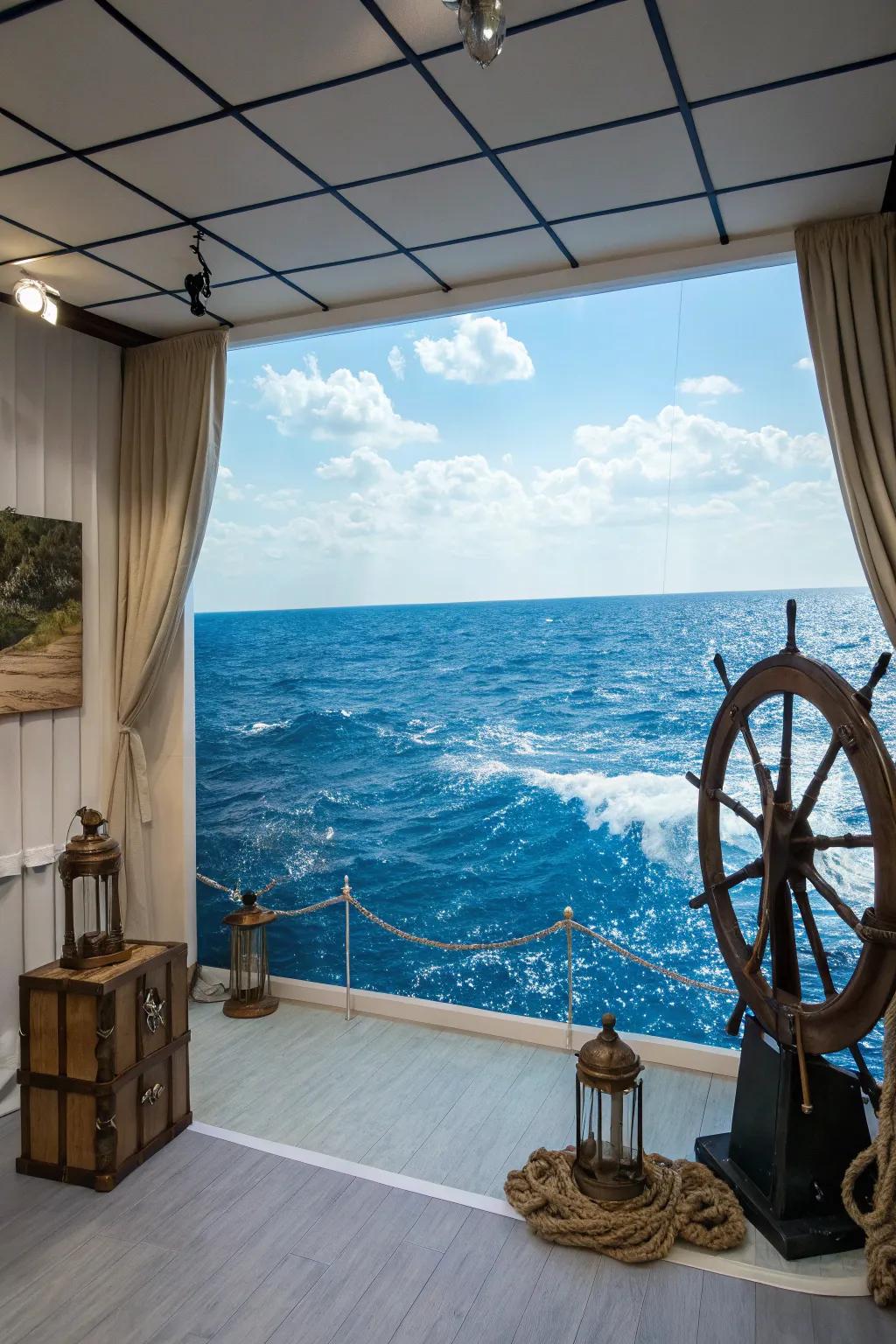 Ocean scene displays transport invitees to the ocean.