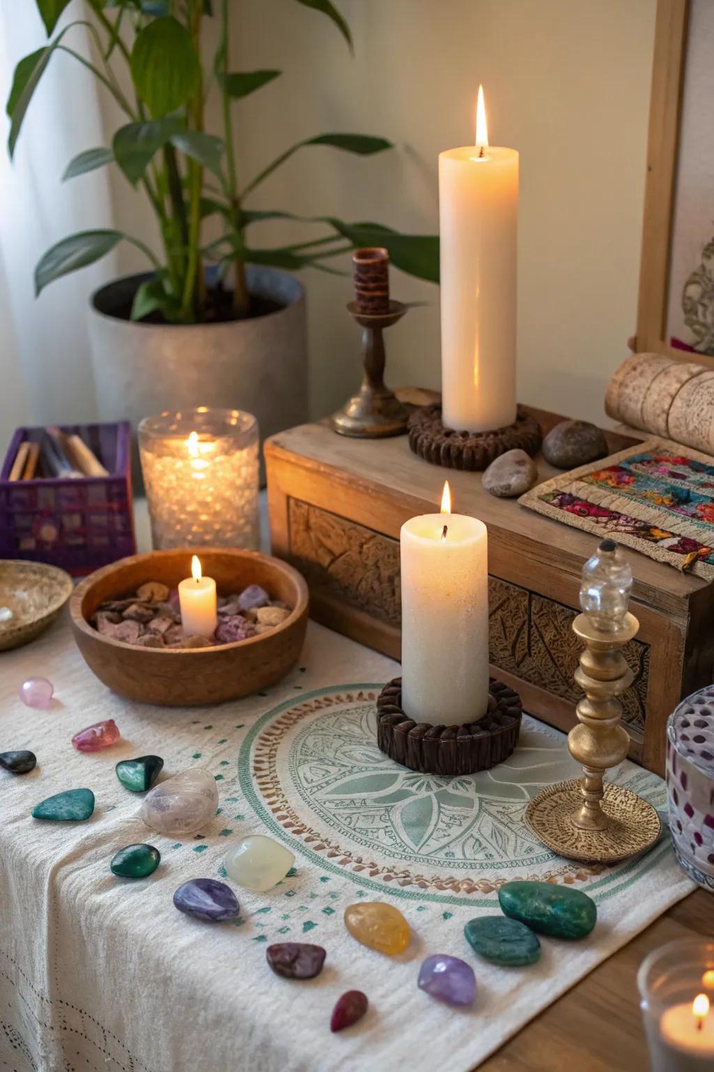 A personal shrine can embody a sacred area for contemplation and serenity.