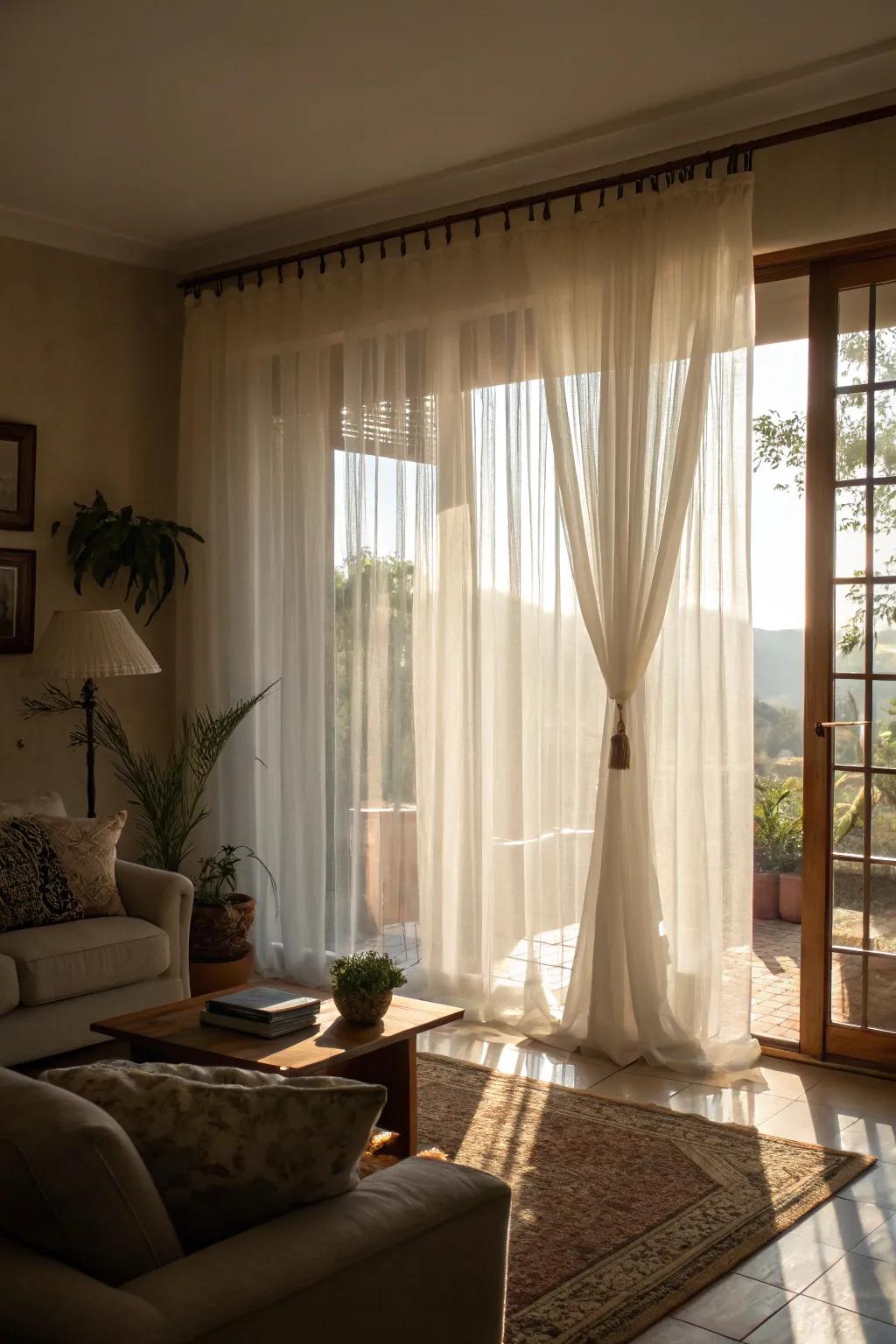 Diaphanous window dressings brighten your area.