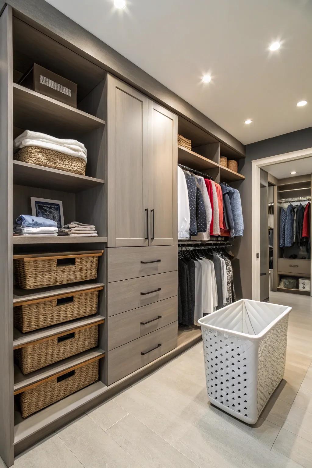 Preserve a neat area using concealed laundry solutions.