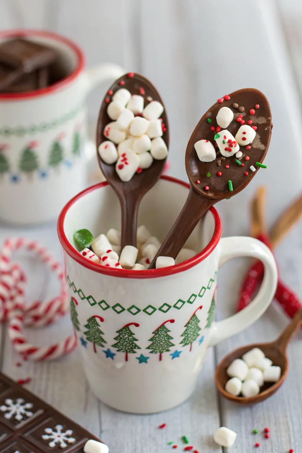 Hot chocolate spoons that transform any warm drink into a festive delight.