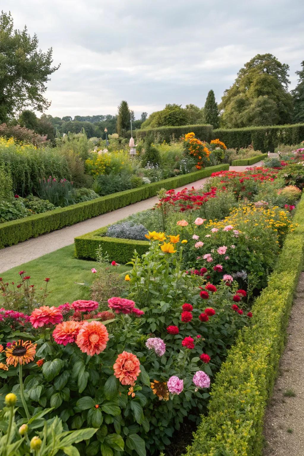 Flower beds produce a vibrant view of color and feel.