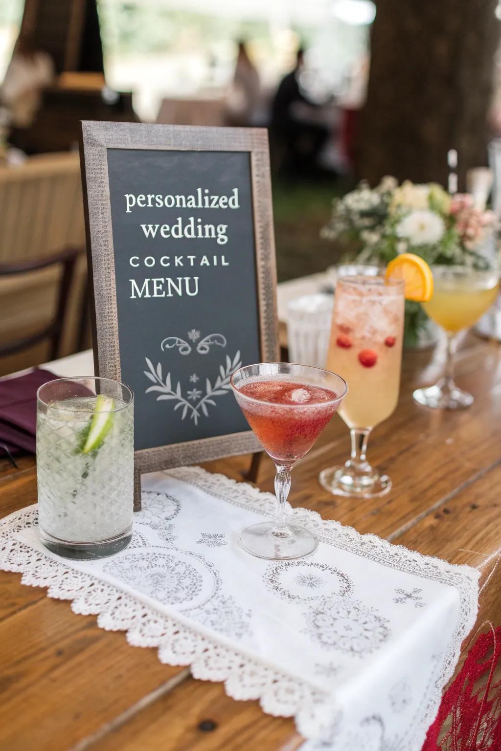 A bespoke beverage menu featuring drinks inspired by love.
