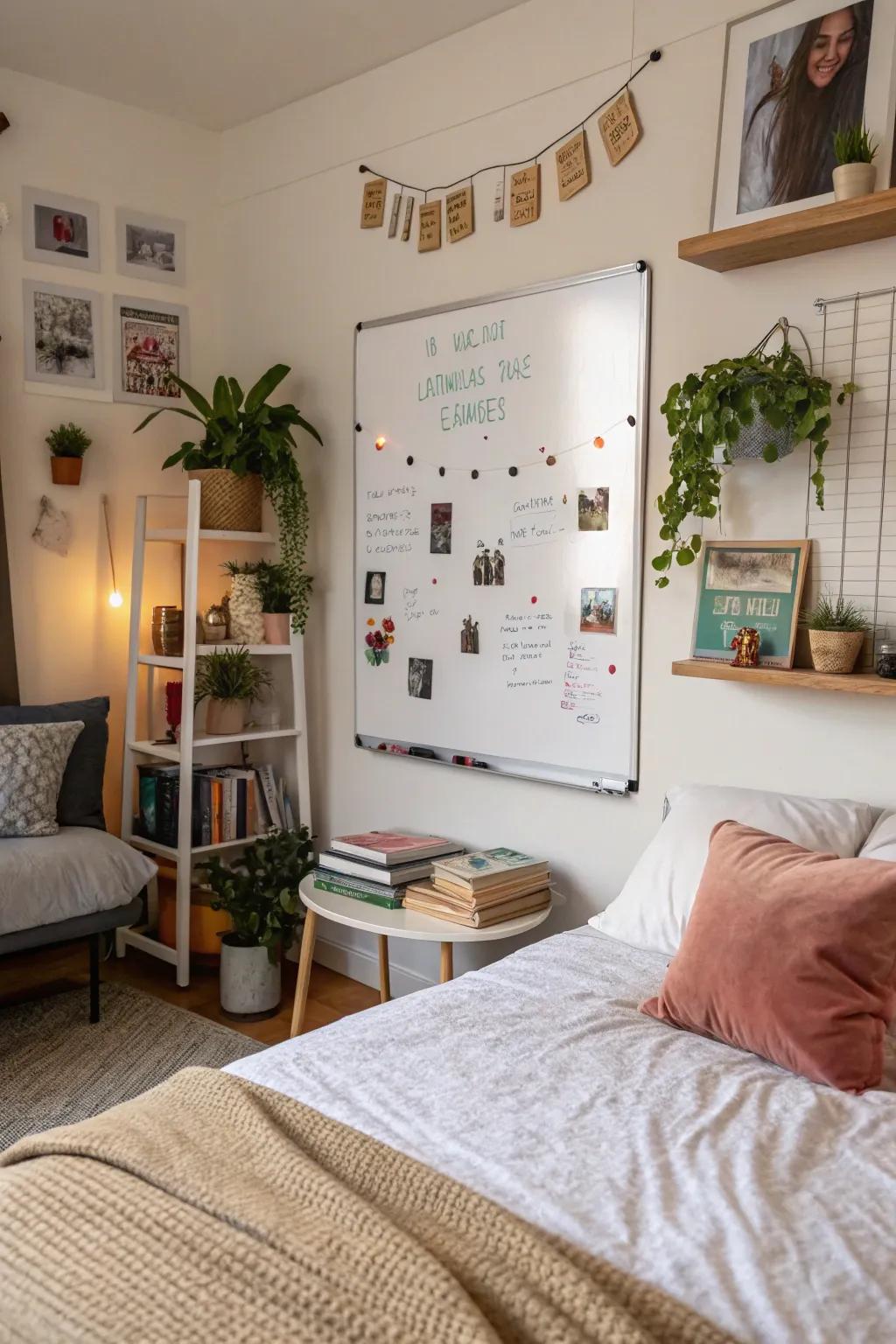Keep your essential items visible with a magnetic whiteboard.
