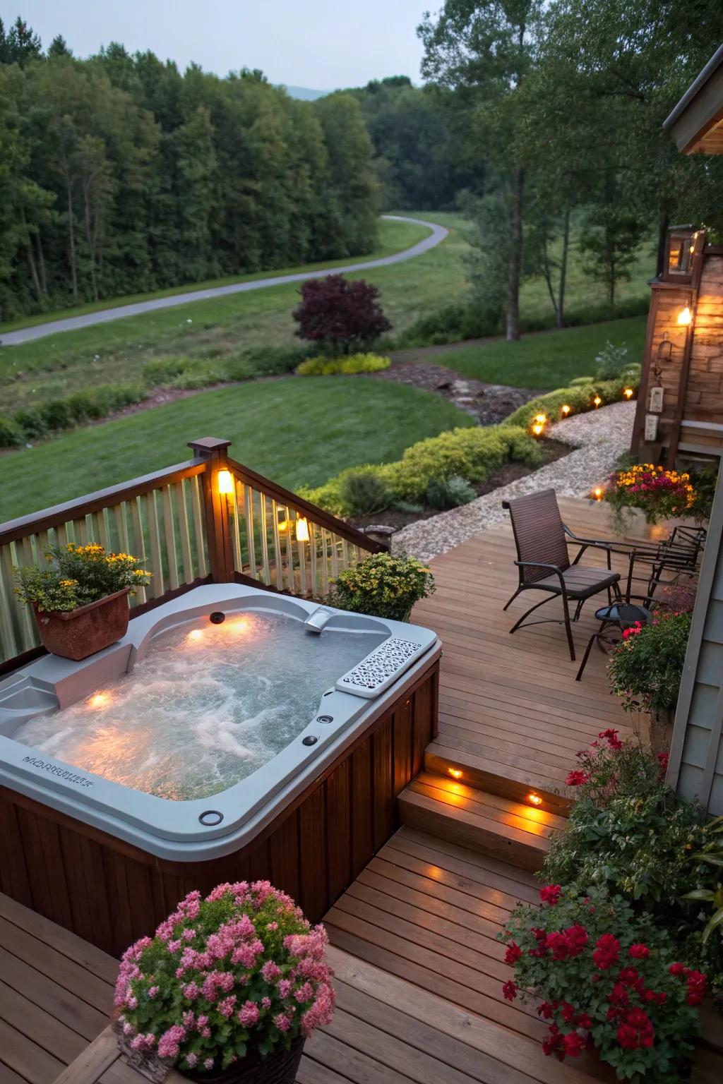 A hot tub introduces a hint of luxury to your deck expansion.