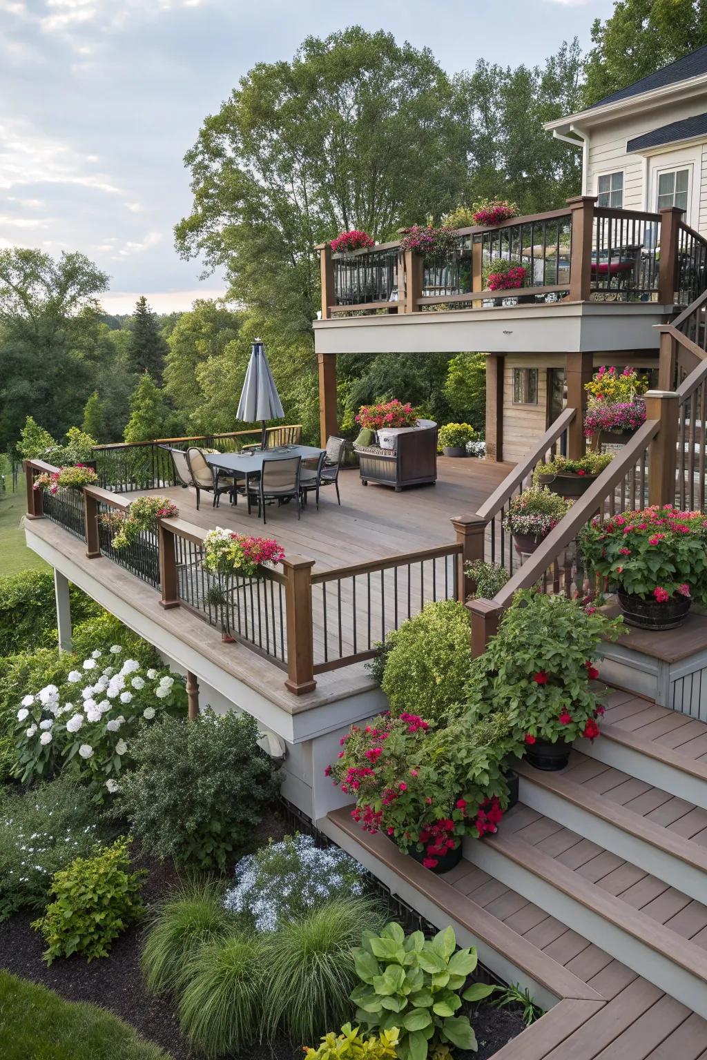 Tiered decks introduce dimension and visual interest.