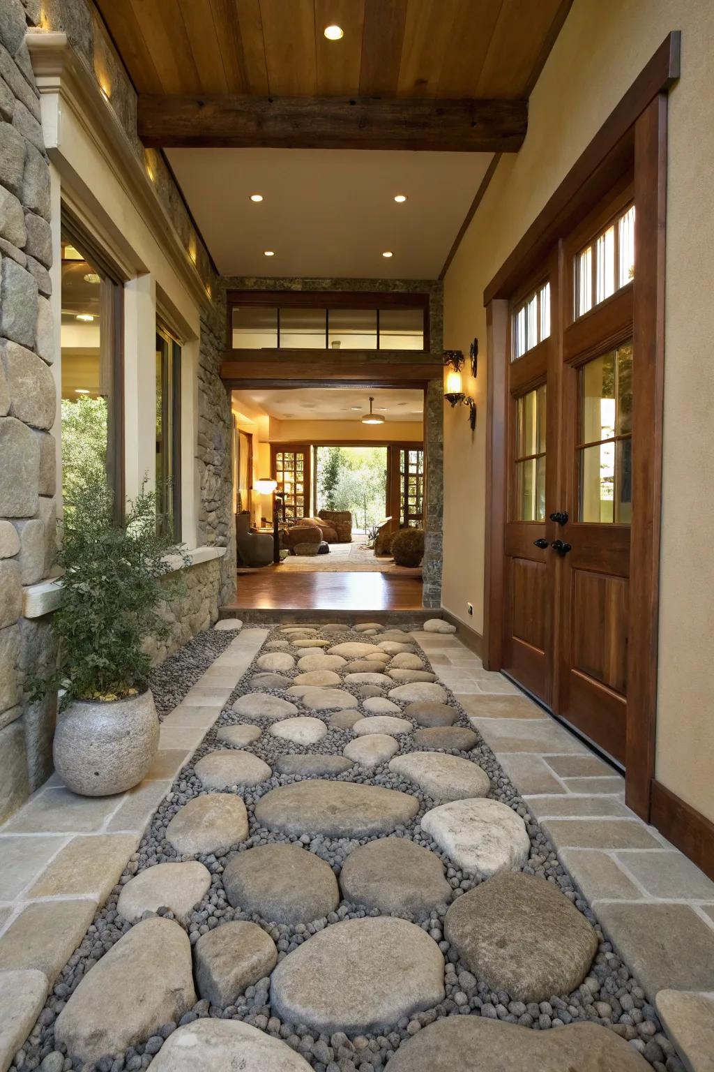 Establish a grand entrance using stone routes in your entry space.